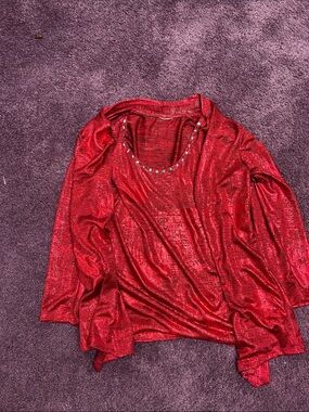 belk Red Shimmer Womens Layered Sweater Cardigan